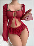 Crimson Bloom Lace Romance Set