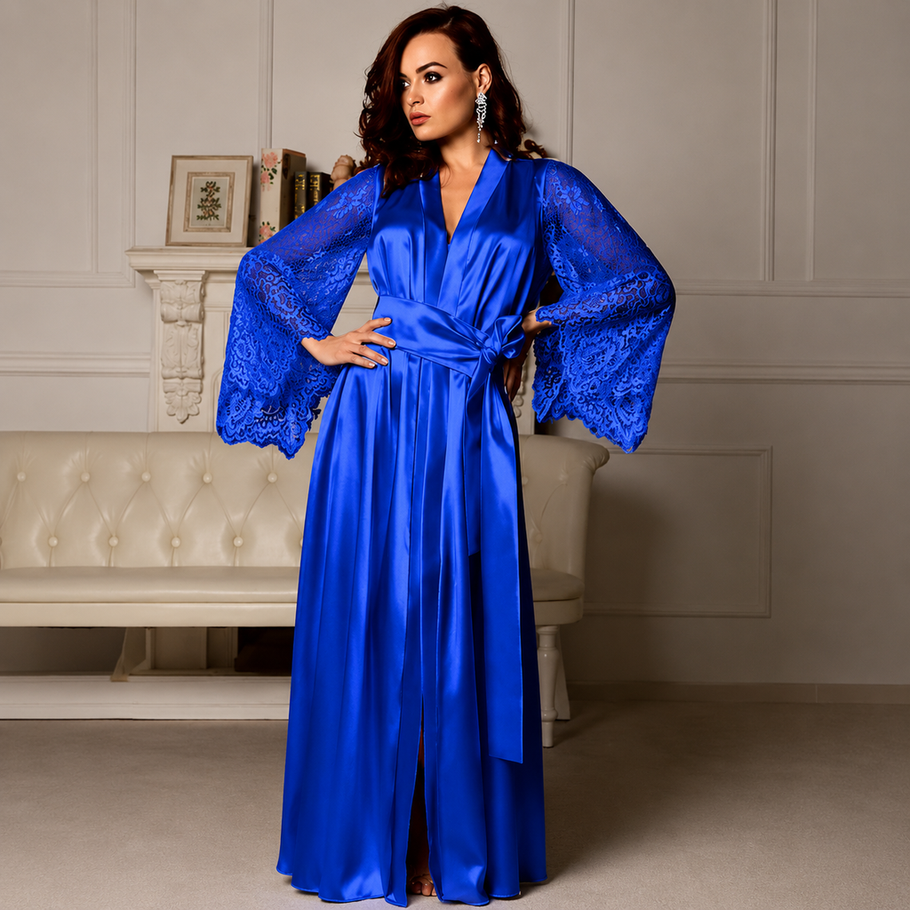 Ivory Grace Luxury Satin Lace Robe