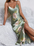 Sage Blossom Satin Maxi Nightdress